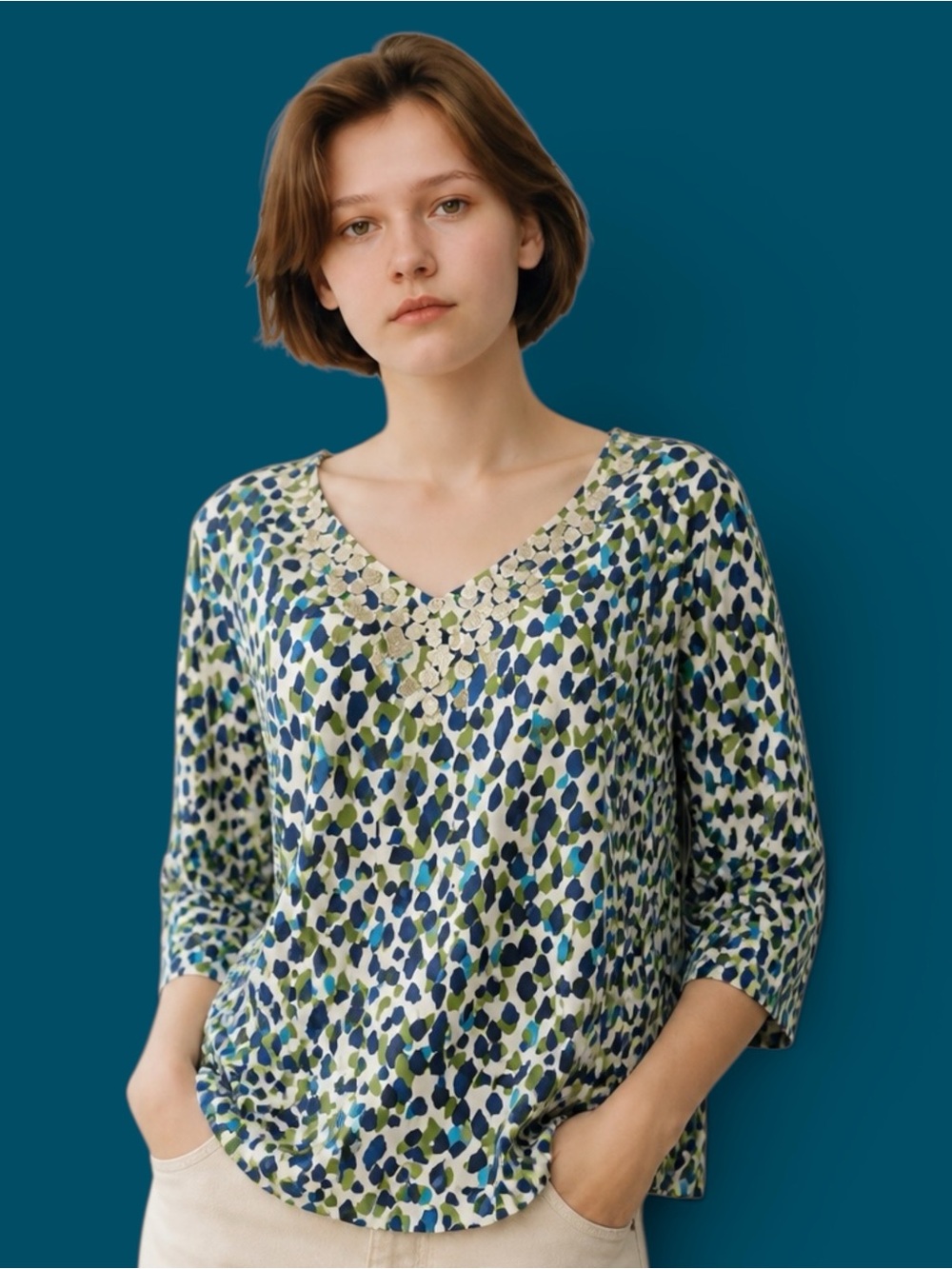 Ruby Red Blue and Green Sequin Blouse